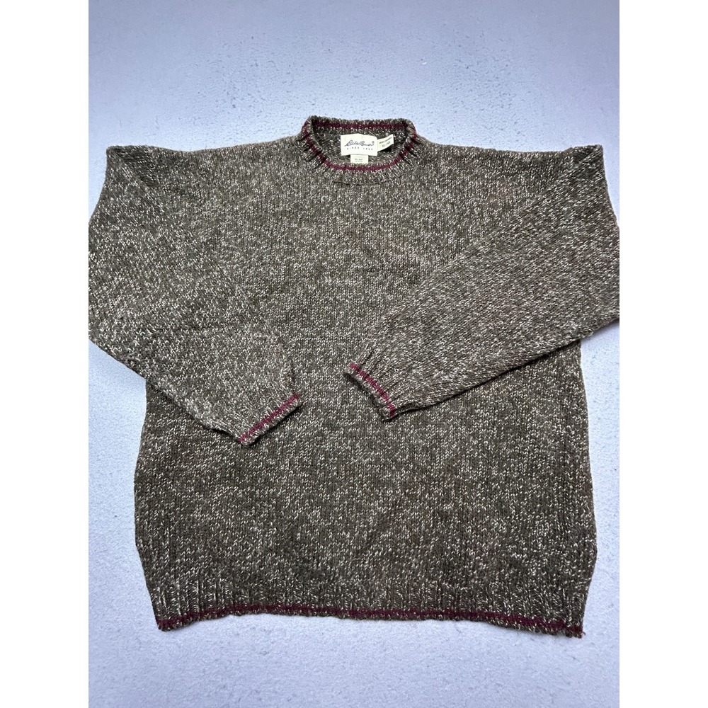 Eddie Bauer Sweater 100% Wool Marled Brown XL Mens